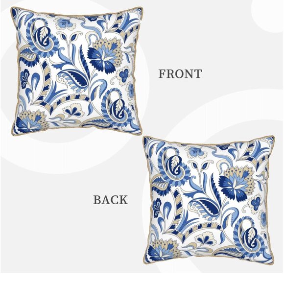 Blue Floral French Country Decorative Velvet Throw Pillow Cover 18x18 Inch - Picture 2 of 4